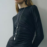 Minimalist Brushed Silver Bead Adjustable Y - Necklace - floysun