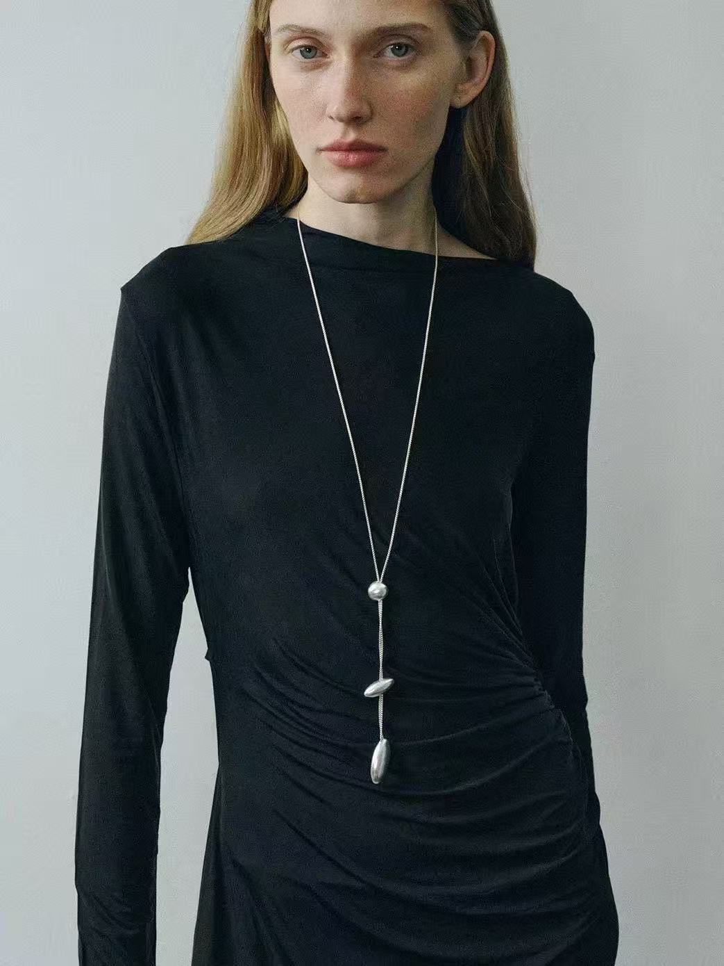 Minimalist Brushed Silver Bead Adjustable Y - Necklace - floysun