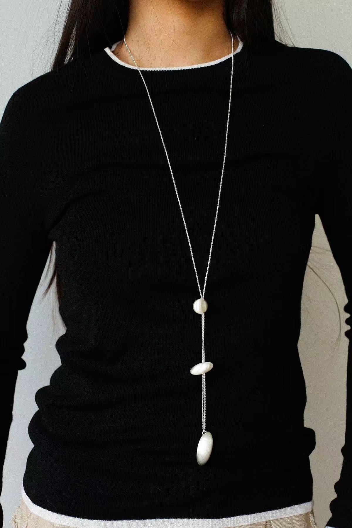 Minimalist Brushed Silver Bead Adjustable Y - Necklace - floysun
