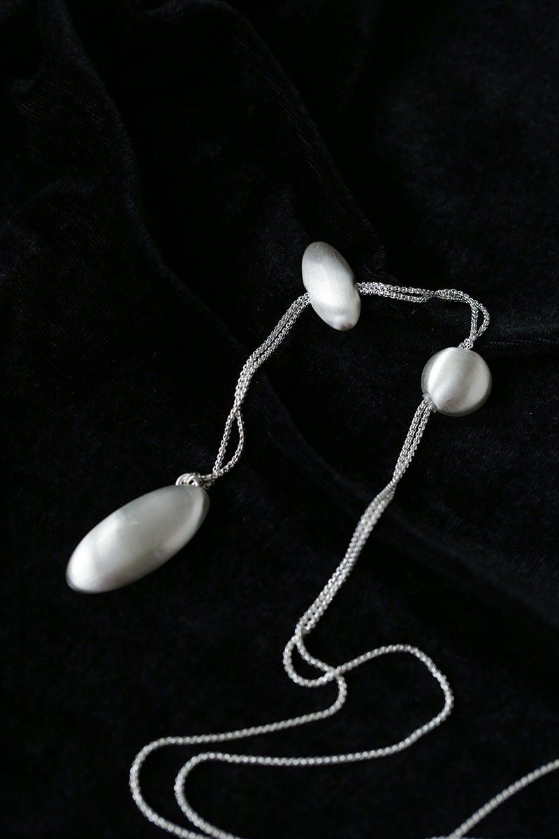 Minimalist Brushed Silver Bead Adjustable Y - Necklace - floysun