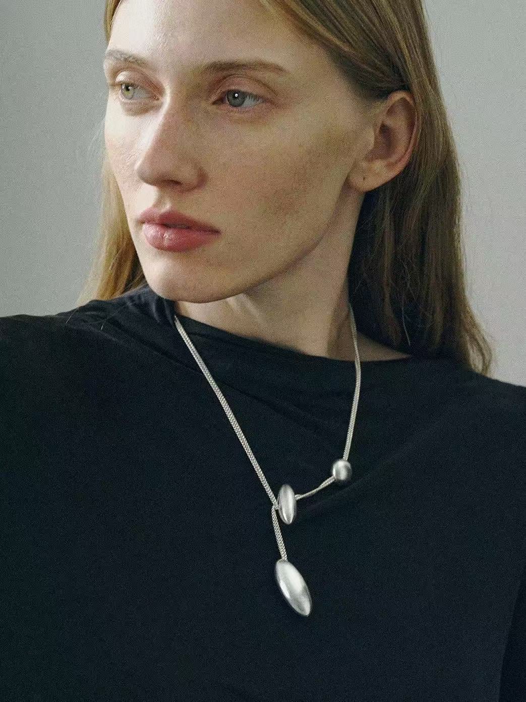 Minimalist Brushed Silver Bead Adjustable Y - Necklace - floysun