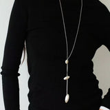 Minimalist Brushed Silver Bead Adjustable Y - Necklace - floysun