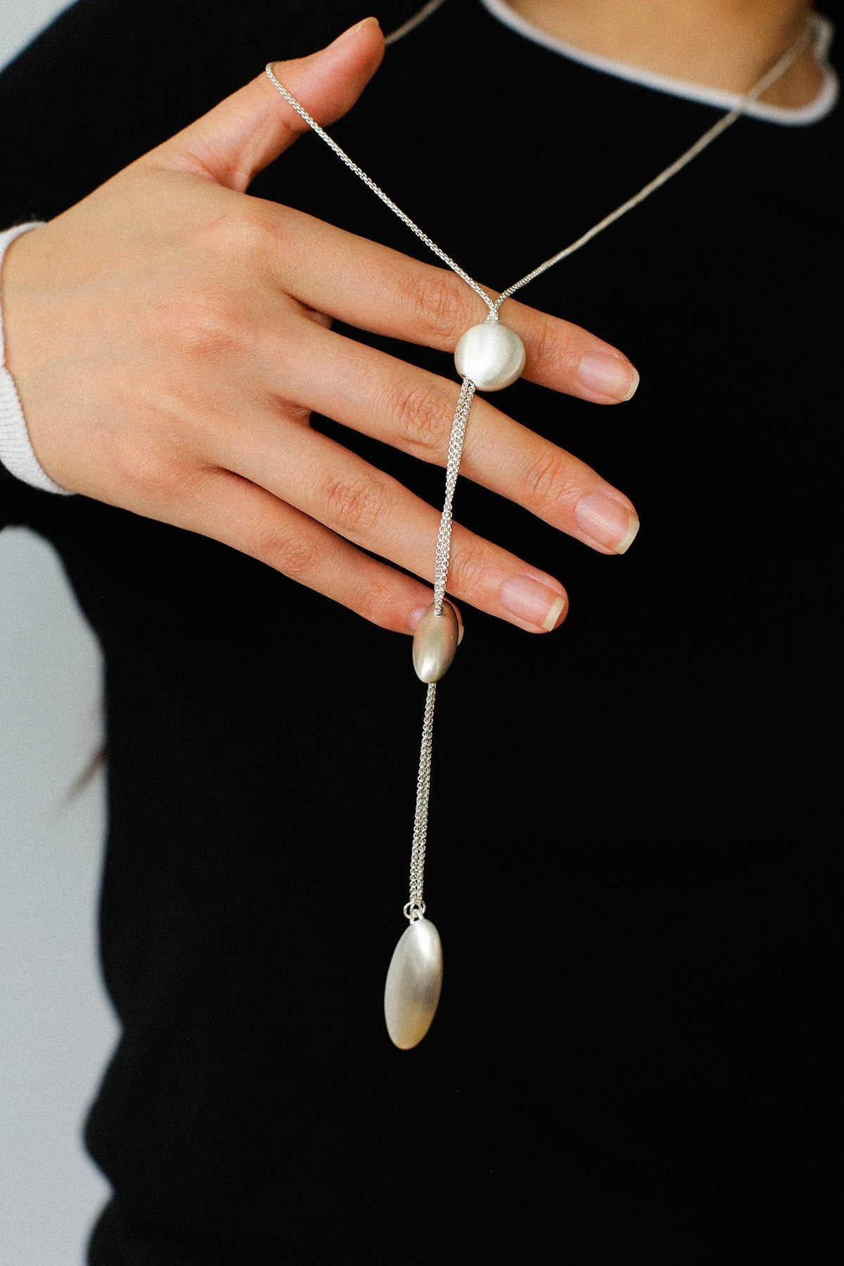 Minimalist Brushed Silver Bead Adjustable Y - Necklace - floysun