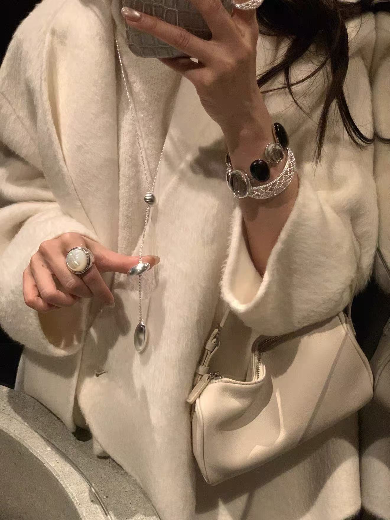 Minimalist Brushed Silver Bead Adjustable Y - Necklace - floysun