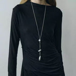 Minimalist Brushed Silver Bead Adjustable Y - Necklace - floysun
