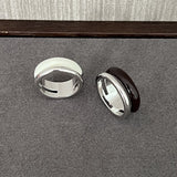 Minimalist Chocolate Enamel Double - Band Ring – Brown & White - floysun