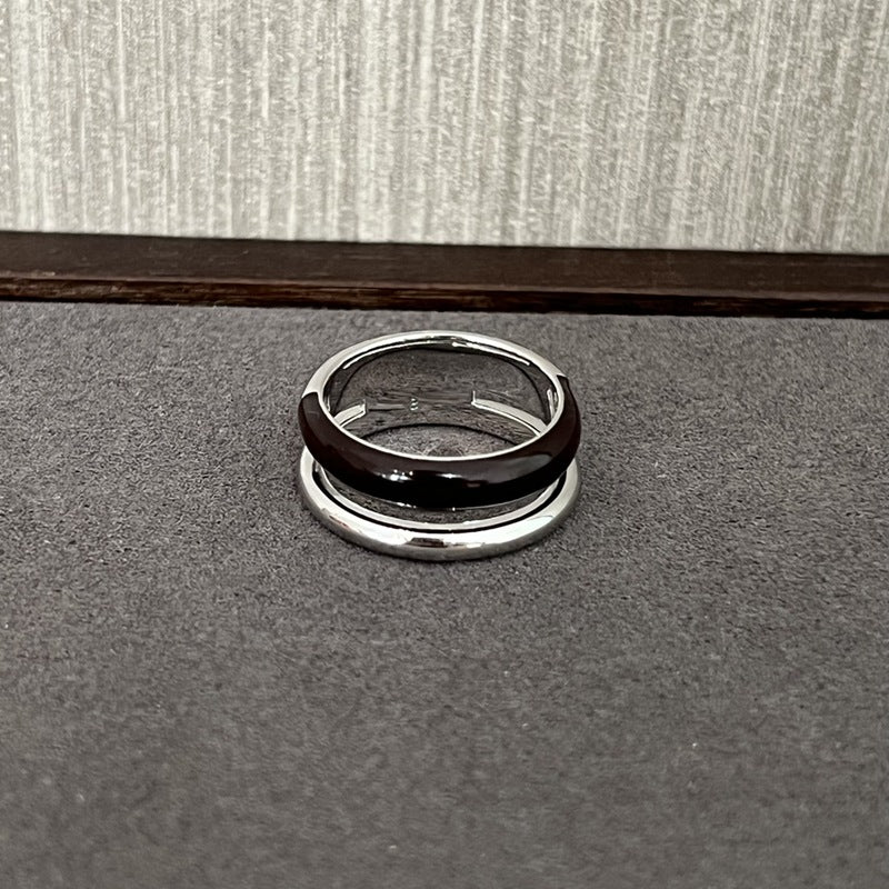 Minimalist Chocolate Enamel Double - Band Ring – Brown & White - floysun