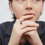 Minimalist Chocolate Enamel Double - Band Ring – Brown & White - floysun