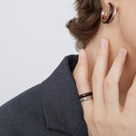 Minimalist Chocolate Enamel Double - Band Ring – Brown & White - floysun