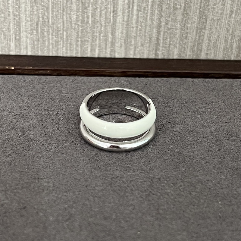Minimalist Chocolate Enamel Double - Band Ring – Brown & White - floysun