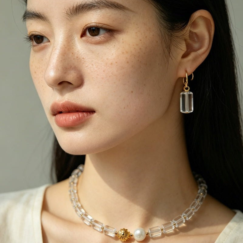 Minimalist Clear Cylinder Glass Drop Earrings - floysun