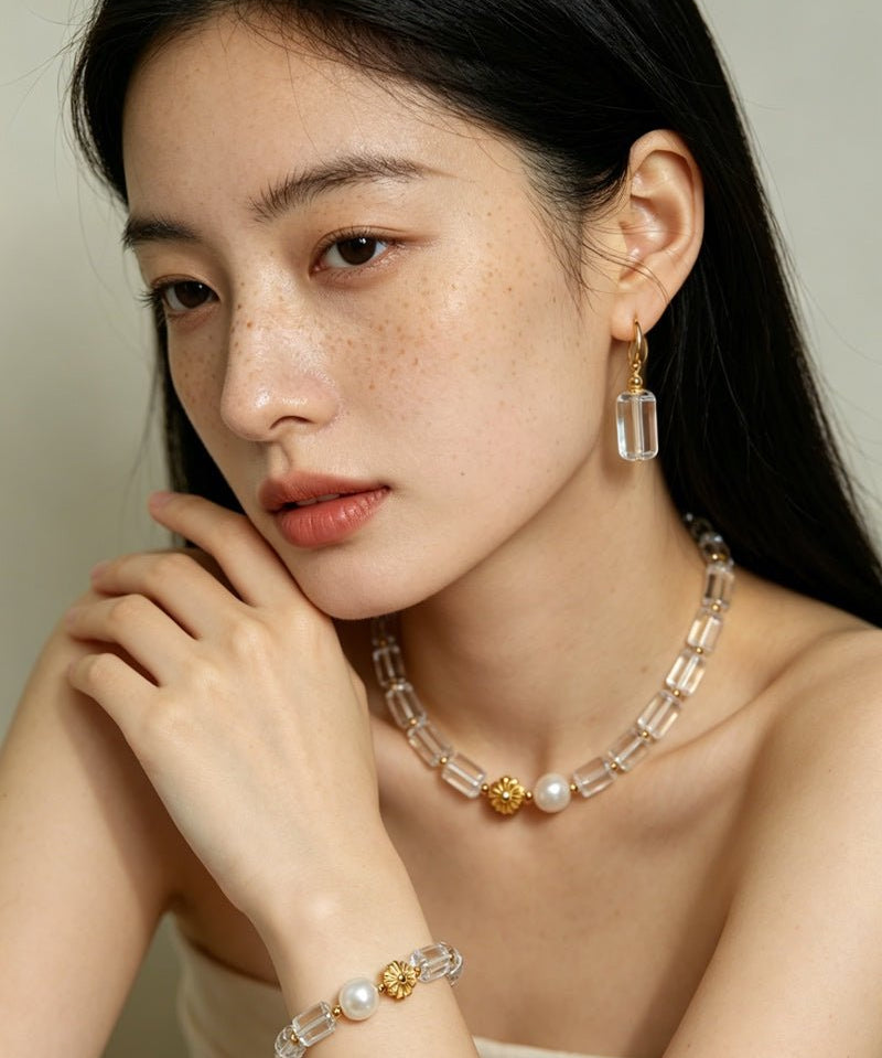 Minimalist Clear Cylinder Glass Drop Earrings - floysun