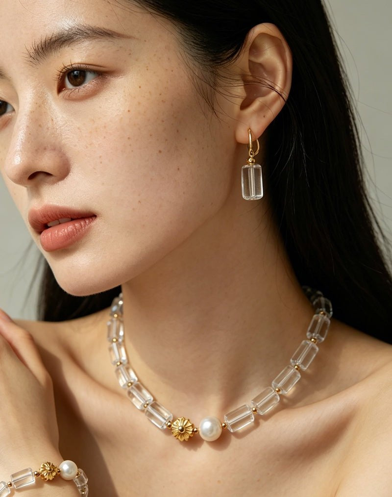 Minimalist Clear Cylinder Glass Drop Earrings - floysun