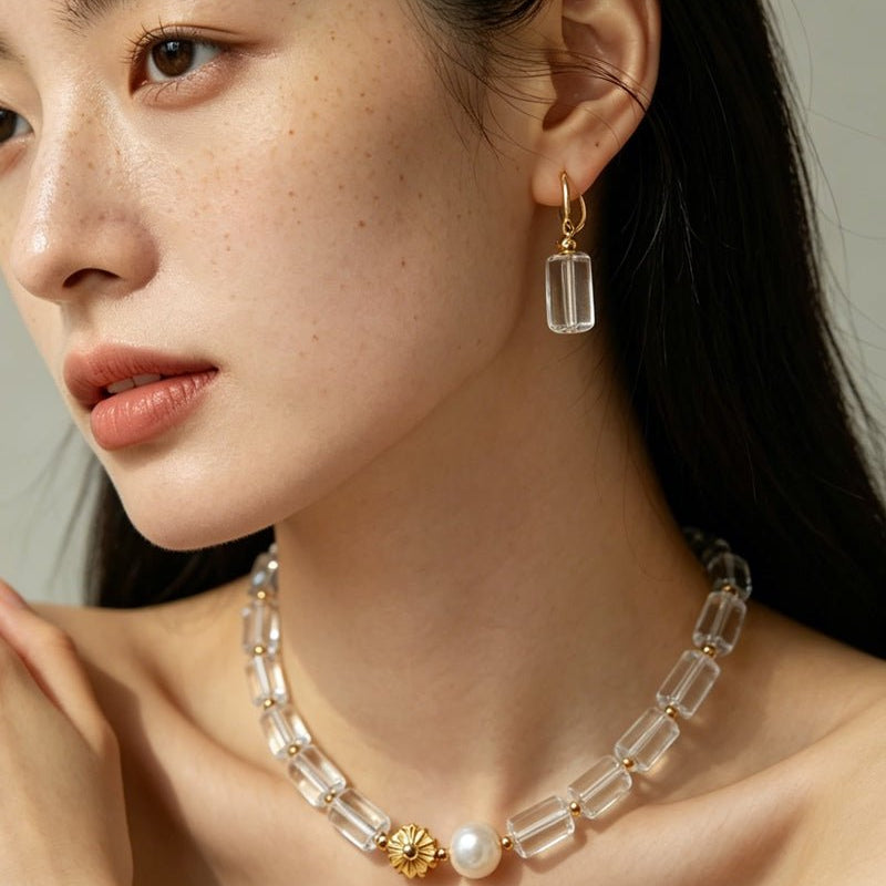 Minimalist Clear Cylinder Glass Drop Earrings - floysun