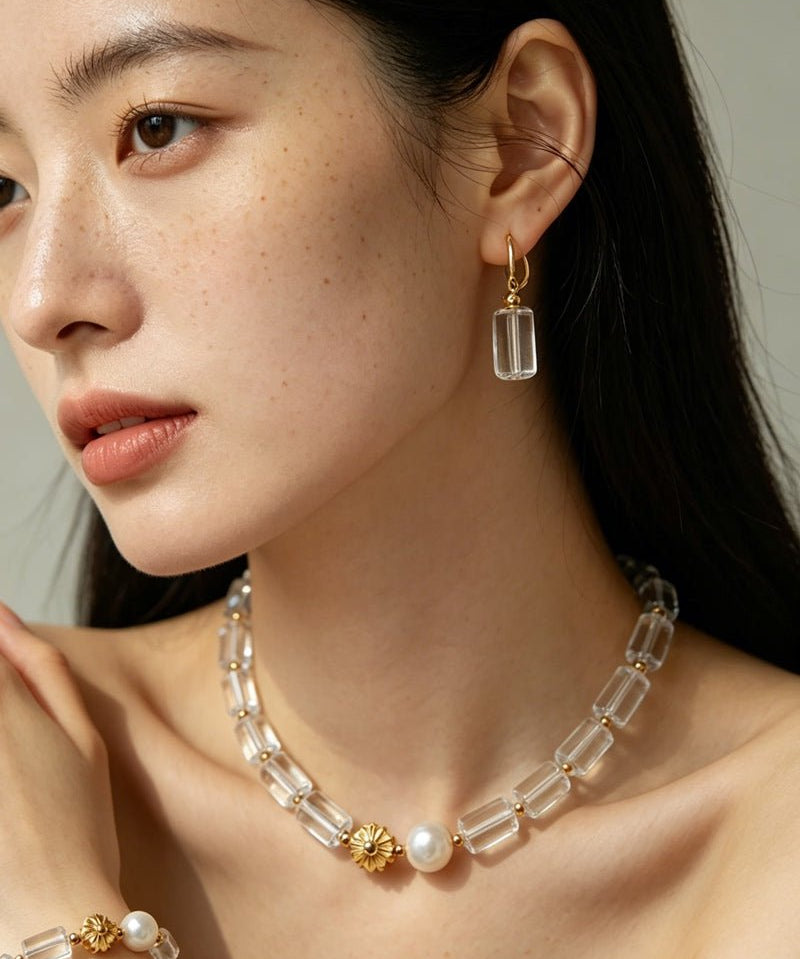Minimalist Clear Cylinder Glass Drop Earrings - floysun