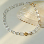 Minimalist Clear Cylinder Glass Freshwater Pearl Beaded Collarbone Necklace - floysun