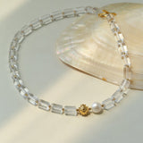 Minimalist Clear Cylinder Glass Freshwater Pearl Beaded Collarbone Necklace - floysun