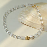 Minimalist Clear Cylinder Glass Freshwater Pearl Beaded Collarbone Necklace - floysun