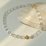 Minimalist Clear Cylinder Glass Freshwater Pearl Beaded Collarbone Necklace - floysun