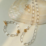 Minimalist Clear Cylinder Glass Freshwater Pearl Beaded Collarbone Necklace - floysun