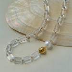 Minimalist Clear Cylinder Glass Freshwater Pearl Beaded Collarbone Necklace - floysun
