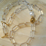 Minimalist Clear Cylinder Glass Freshwater Pearl Beaded Collarbone Necklace - floysun