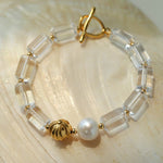 Minimalist Clear Cylinder Glass Freshwater Pearl Stack Bracelet - floysun