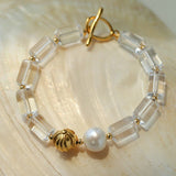 Minimalist Clear Cylinder Glass Freshwater Pearl Stack Bracelet - floysun