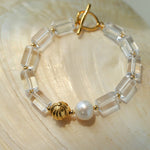 Minimalist Clear Cylinder Glass Freshwater Pearl Stack Bracelet - floysun