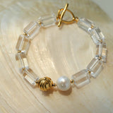 Minimalist Clear Cylinder Glass Freshwater Pearl Stack Bracelet - floysun