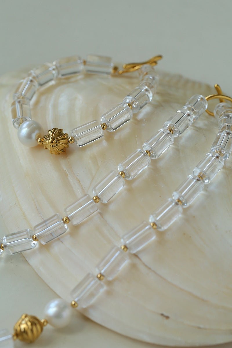 Minimalist Clear Cylinder Glass Freshwater Pearl Stack Bracelet - floysun