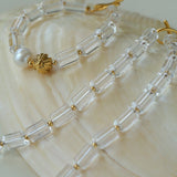 Minimalist Clear Cylinder Glass Freshwater Pearl Stack Bracelet - floysun