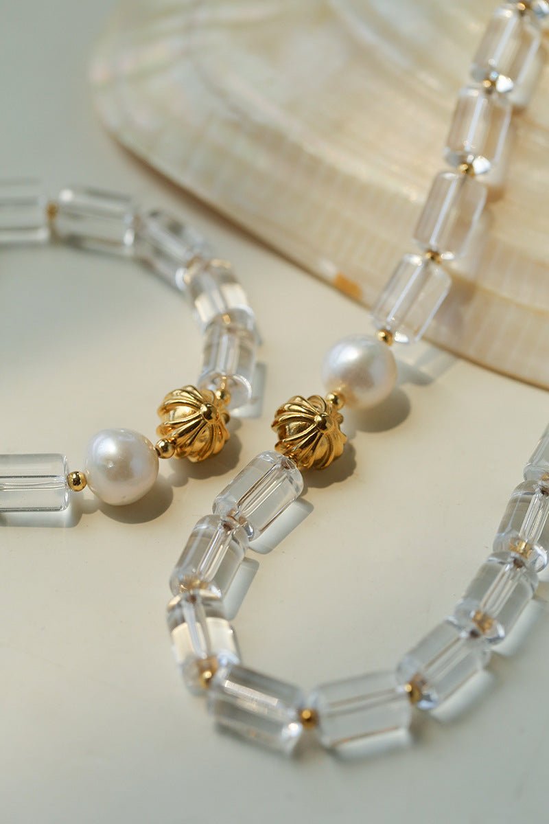 Minimalist Clear Cylinder Glass Freshwater Pearl Stack Bracelet - floysun