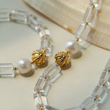 Minimalist Clear Cylinder Glass Freshwater Pearl Stack Bracelet - floysun
