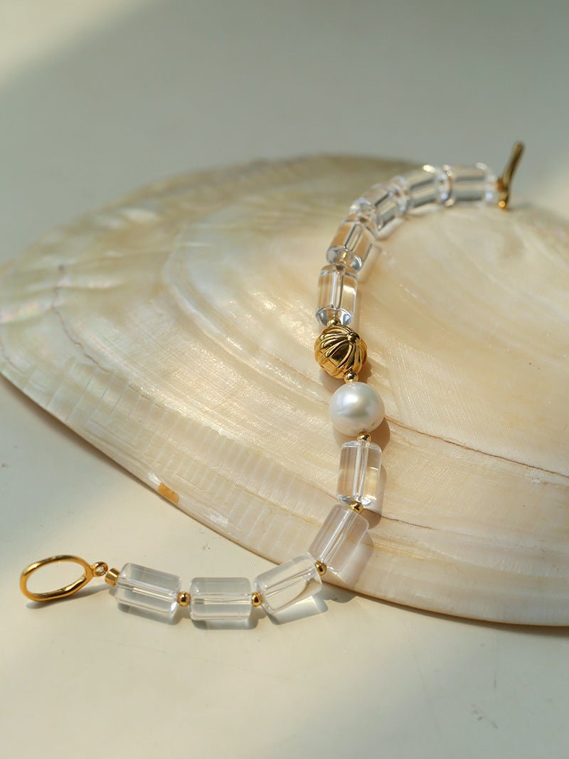 Minimalist Clear Cylinder Glass Freshwater Pearl Stack Bracelet - floysun