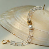 Minimalist Clear Cylinder Glass Freshwater Pearl Stack Bracelet - floysun