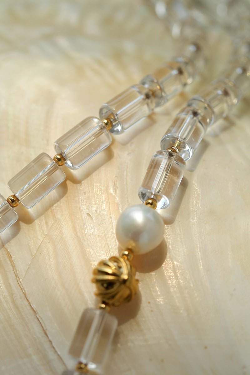 Minimalist Clear Cylinder Glass Freshwater Pearl Stack Bracelet - floysun