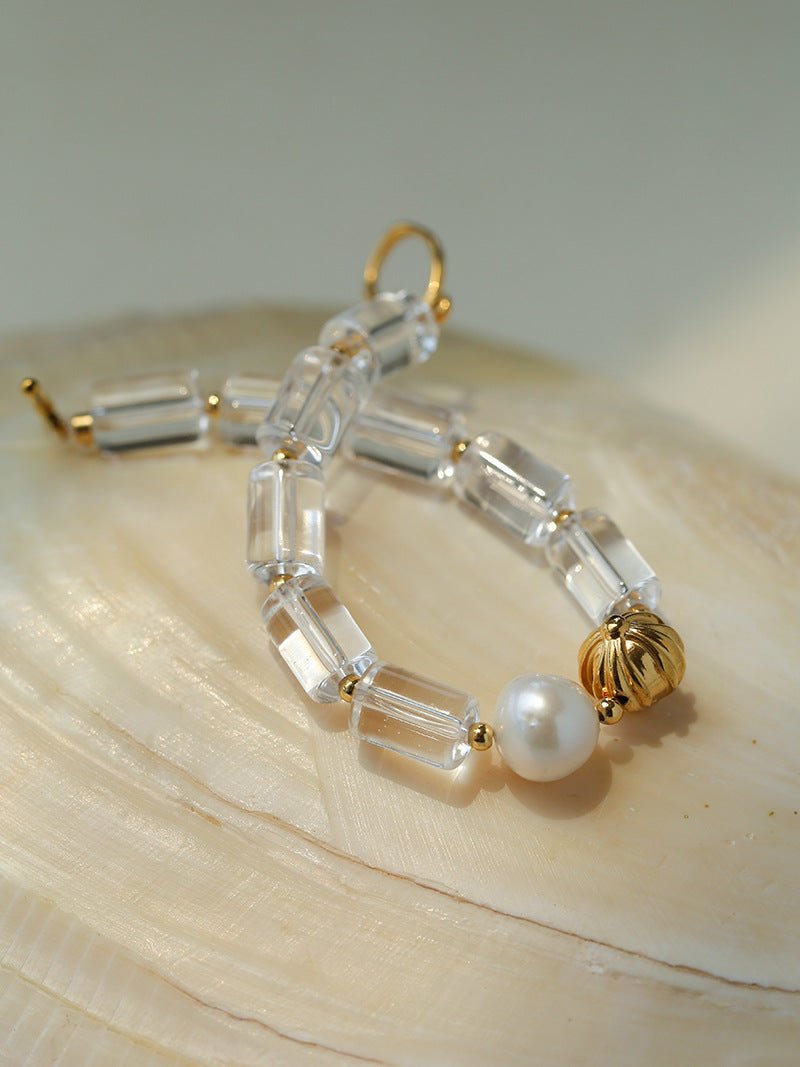 Minimalist Clear Cylinder Glass Freshwater Pearl Stack Bracelet - floysun