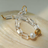 Minimalist Clear Cylinder Glass Freshwater Pearl Stack Bracelet - floysun