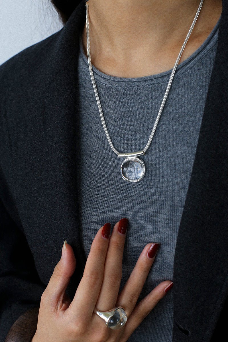 Minimalist Clear Glass Pendant Necklace - floysun