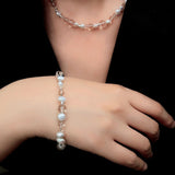 Minimalist Clear Quartz & Natural Pearl Strand Bracelet - Dainty Adjustable Beaded Chain for Stacking - floysun