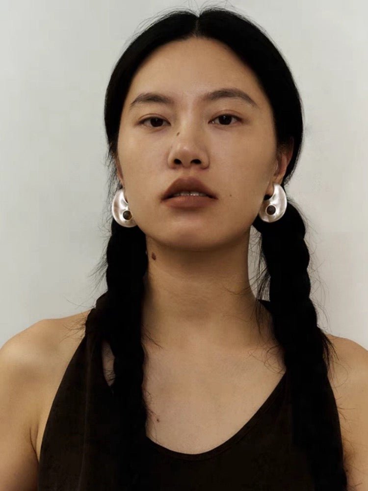 Minimalist Crescent & Oval Ember Earrings - floysun