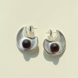 Minimalist Crescent & Oval Ember Earrings - floysun