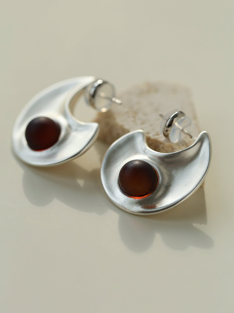 Minimalist Crescent & Oval Ember Earrings - floysun