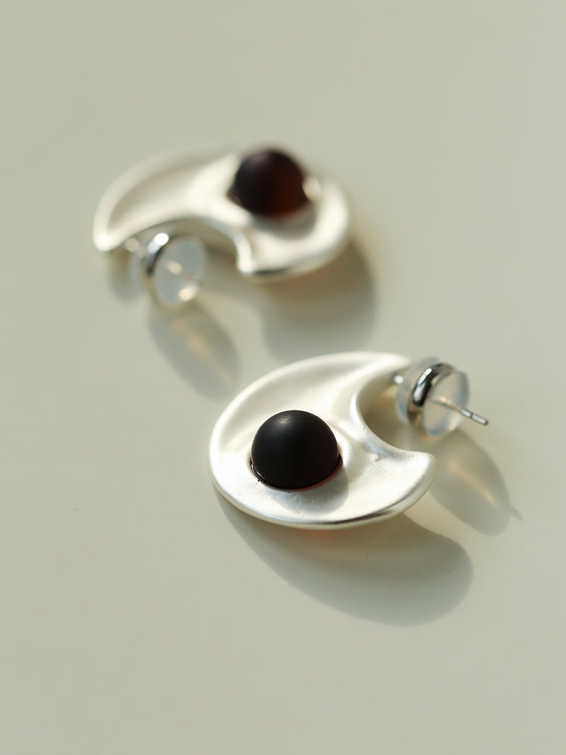 Minimalist Crescent & Oval Ember Earrings - floysun