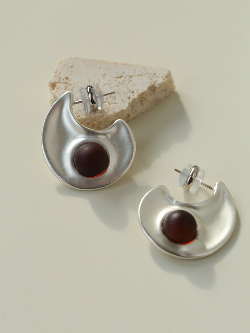 Minimalist Crescent & Oval Ember Earrings - floysun