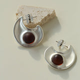 Minimalist Crescent & Oval Ember Earrings - floysun