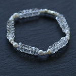 Minimalist Faceted Clear Quartz & Freshwater Pearl Beaded Bracelet - floysun