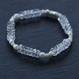 Minimalist Faceted Clear Quartz & Freshwater Pearl Beaded Bracelet - floysun