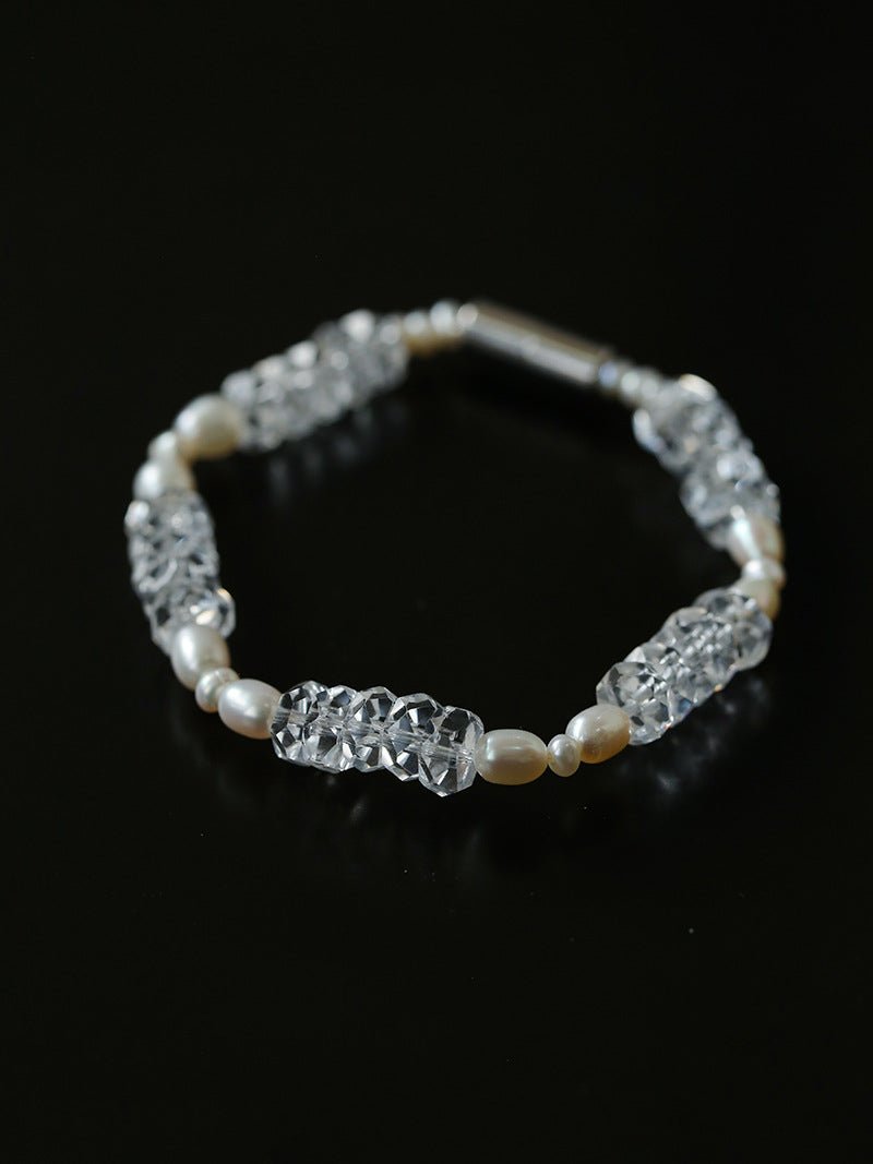 Minimalist Faceted Clear Quartz & Freshwater Pearl Beaded Bracelet - floysun